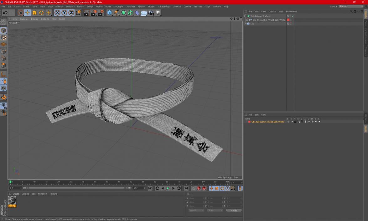 3D model Obi Kyokushin Waist Belt White