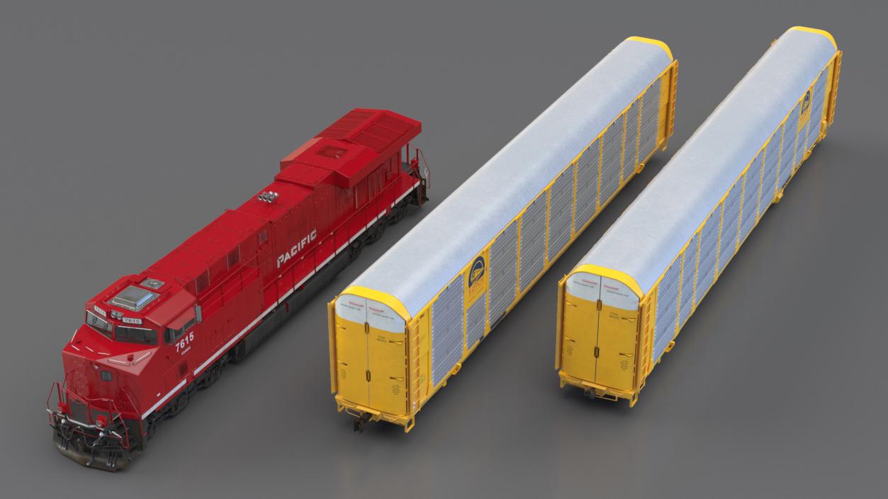 3D Generic Locomotive with Auto Rack Train Car model