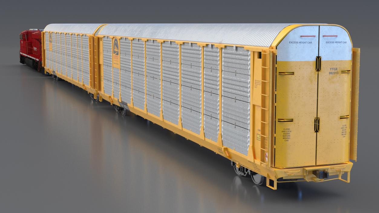 3D Generic Locomotive with Auto Rack Train Car model