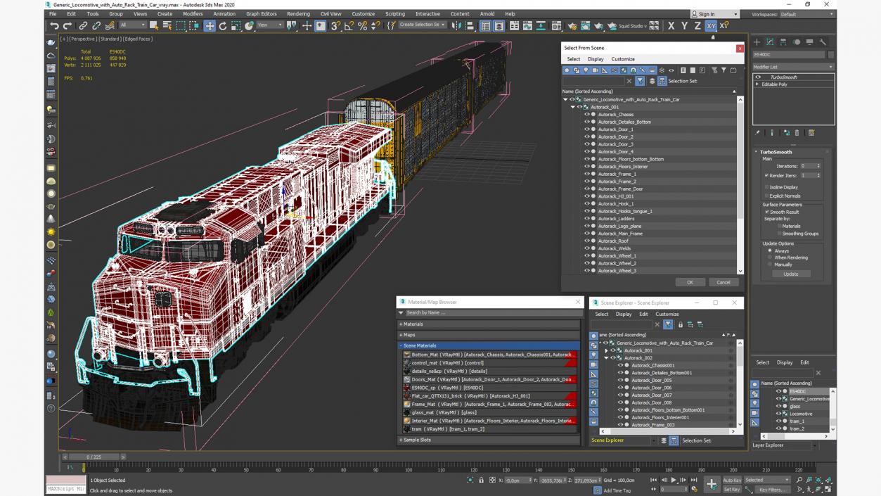 3D Generic Locomotive with Auto Rack Train Car model