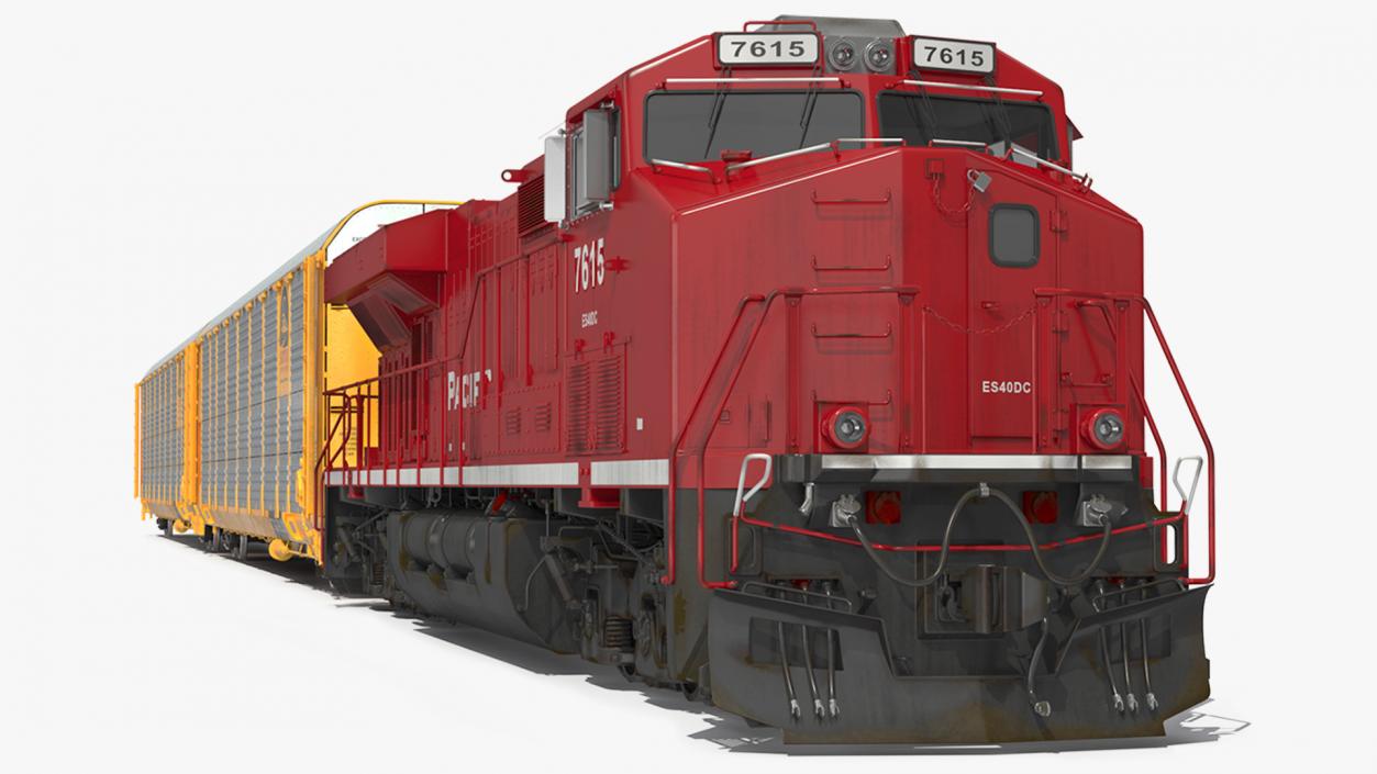 3D Generic Locomotive with Auto Rack Train Car model