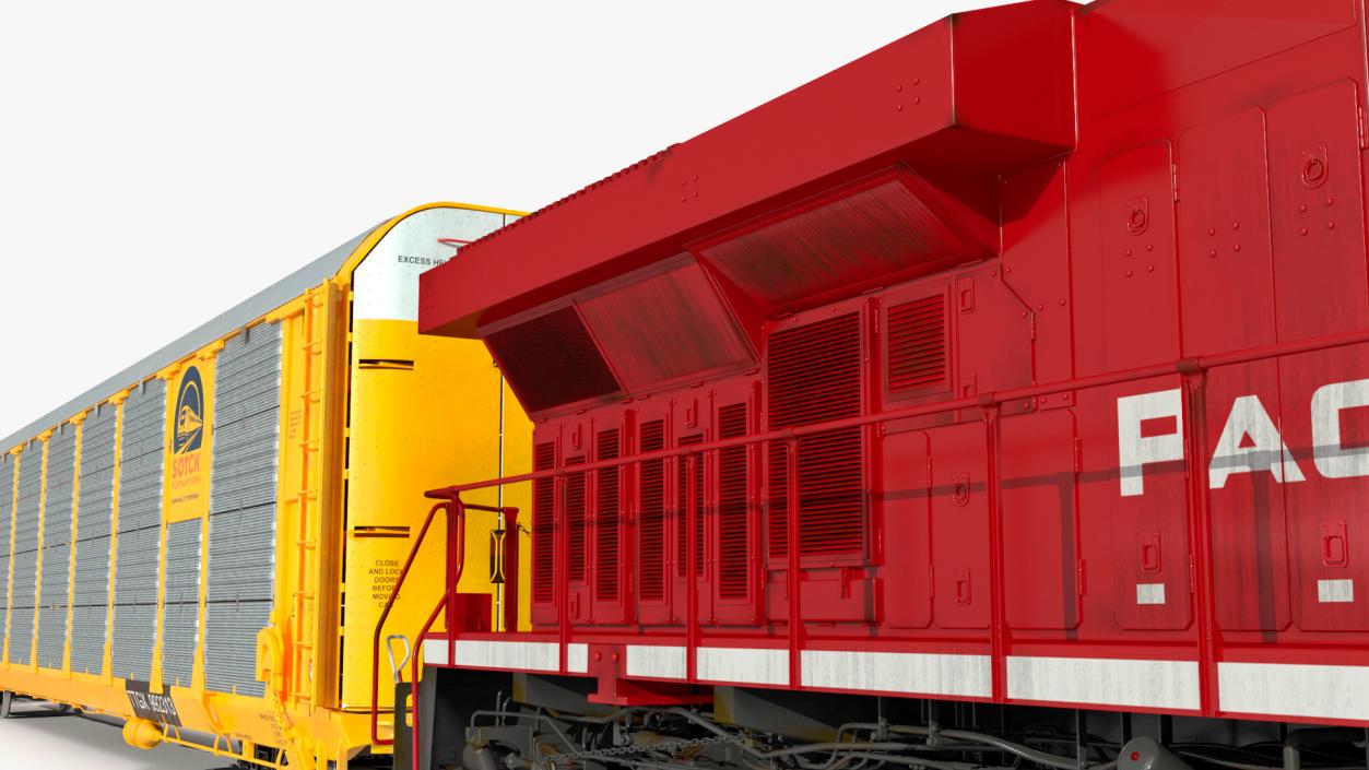 3D Generic Locomotive with Auto Rack Train Car model