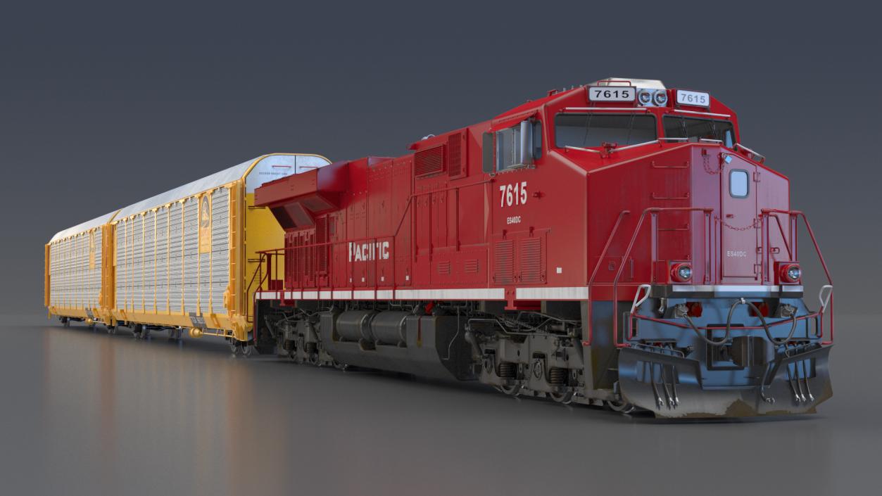 3D Generic Locomotive with Auto Rack Train Car model