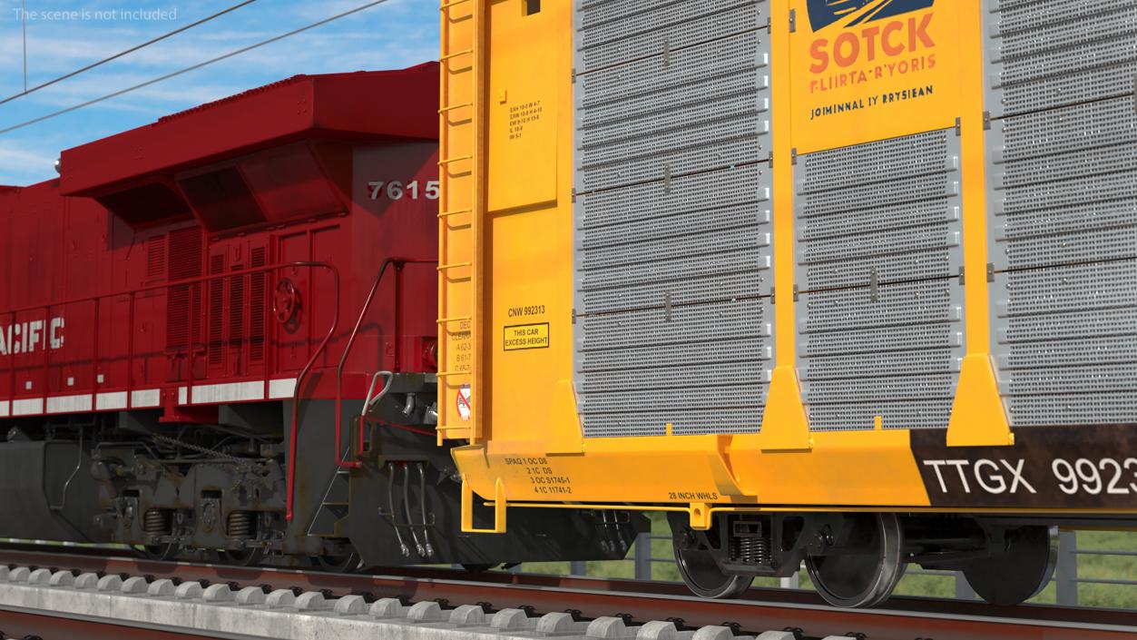 3D Generic Locomotive with Auto Rack Train Car model