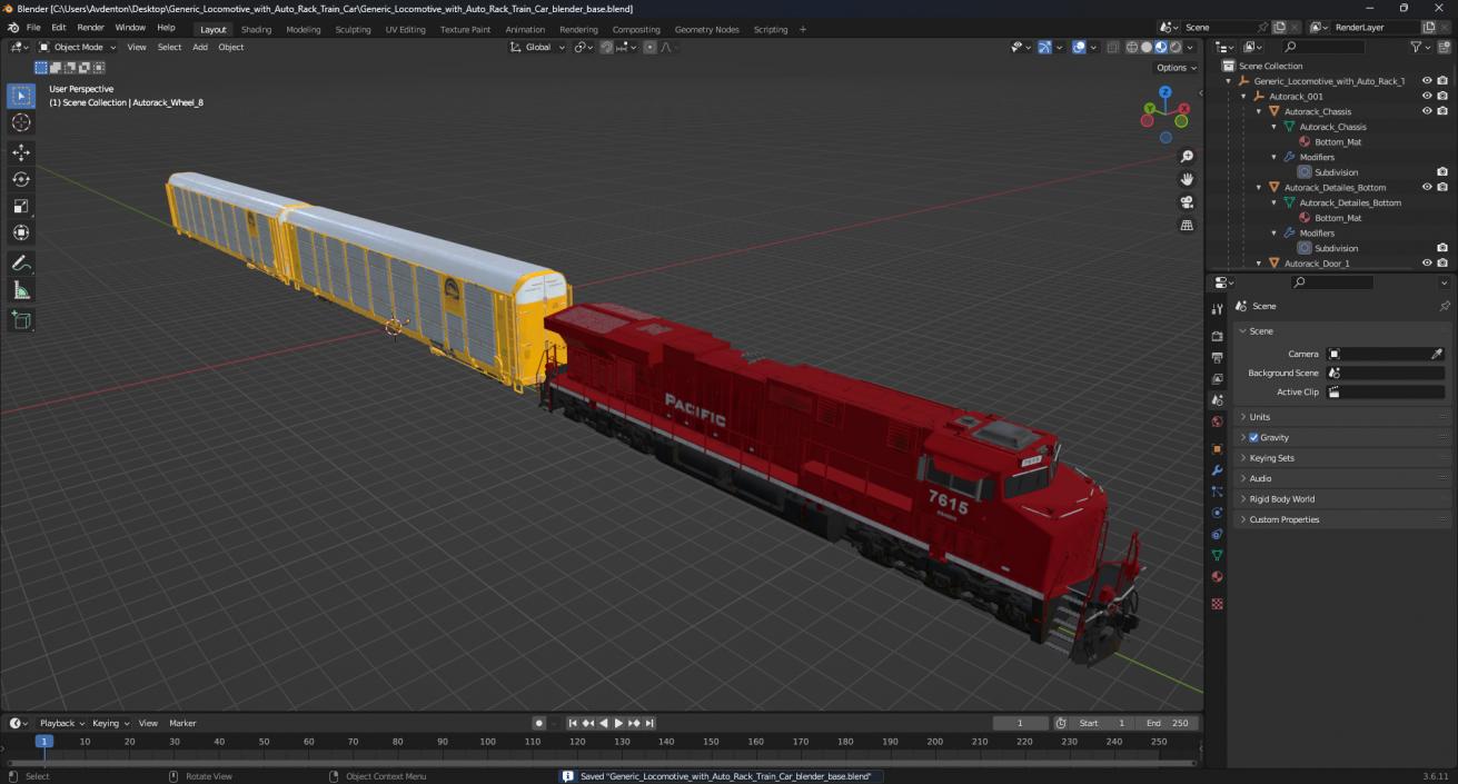 3D Generic Locomotive with Auto Rack Train Car model