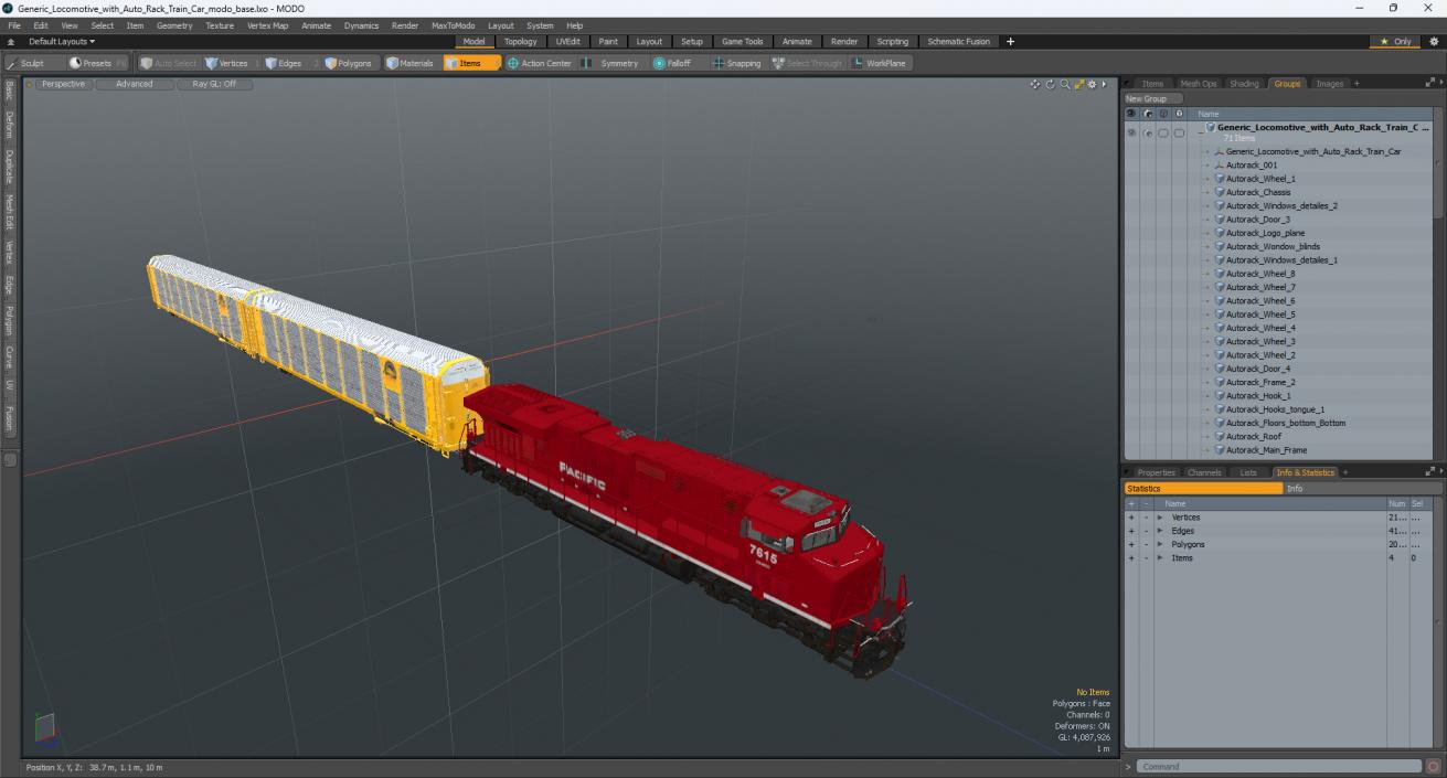 3D Generic Locomotive with Auto Rack Train Car model