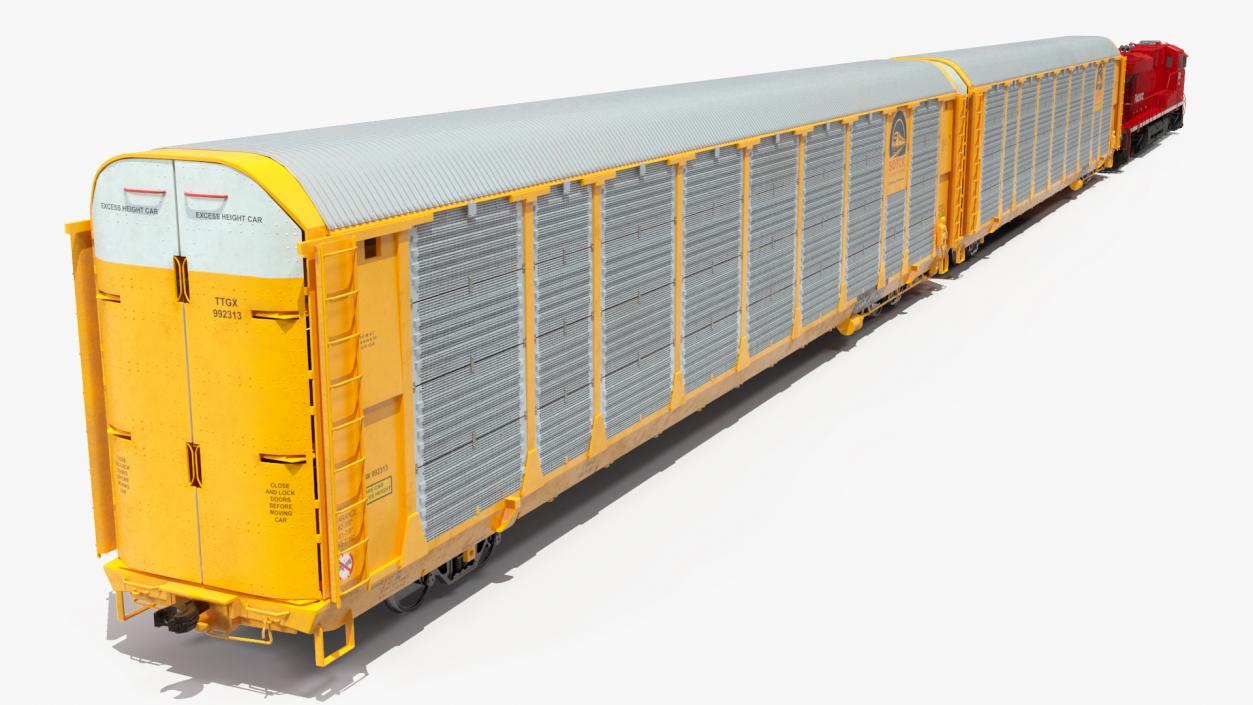 3D Generic Locomotive with Auto Rack Train Car model