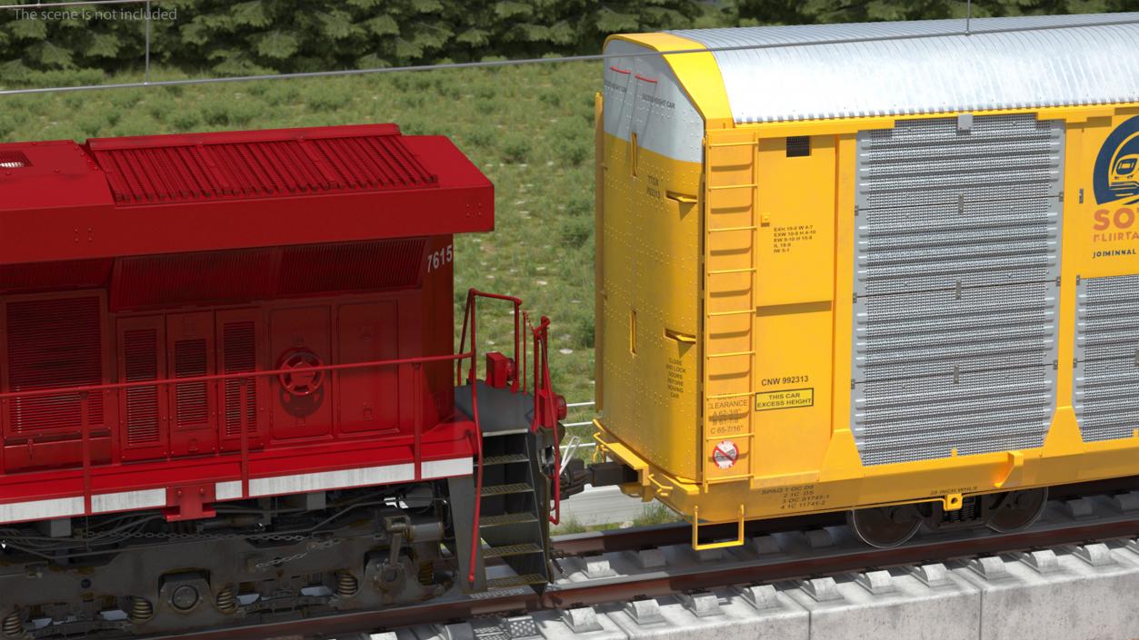 3D Generic Locomotive with Auto Rack Train Car model