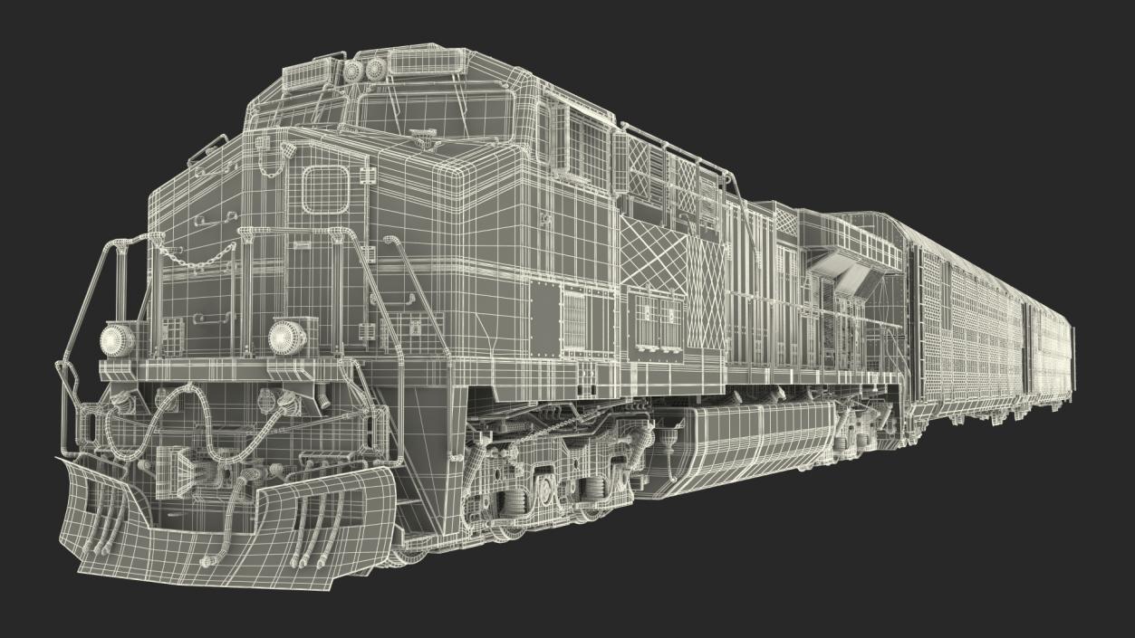 3D Generic Locomotive with Auto Rack Train Car model