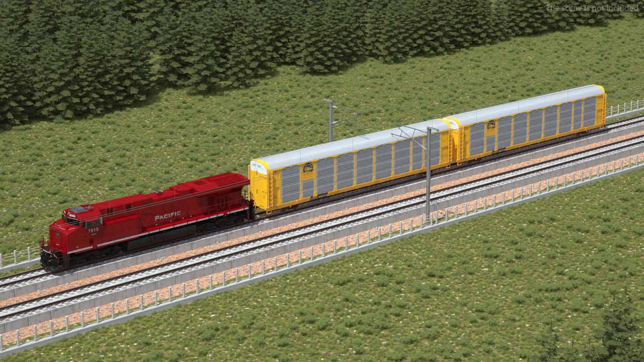 3D Generic Locomotive with Auto Rack Train Car model