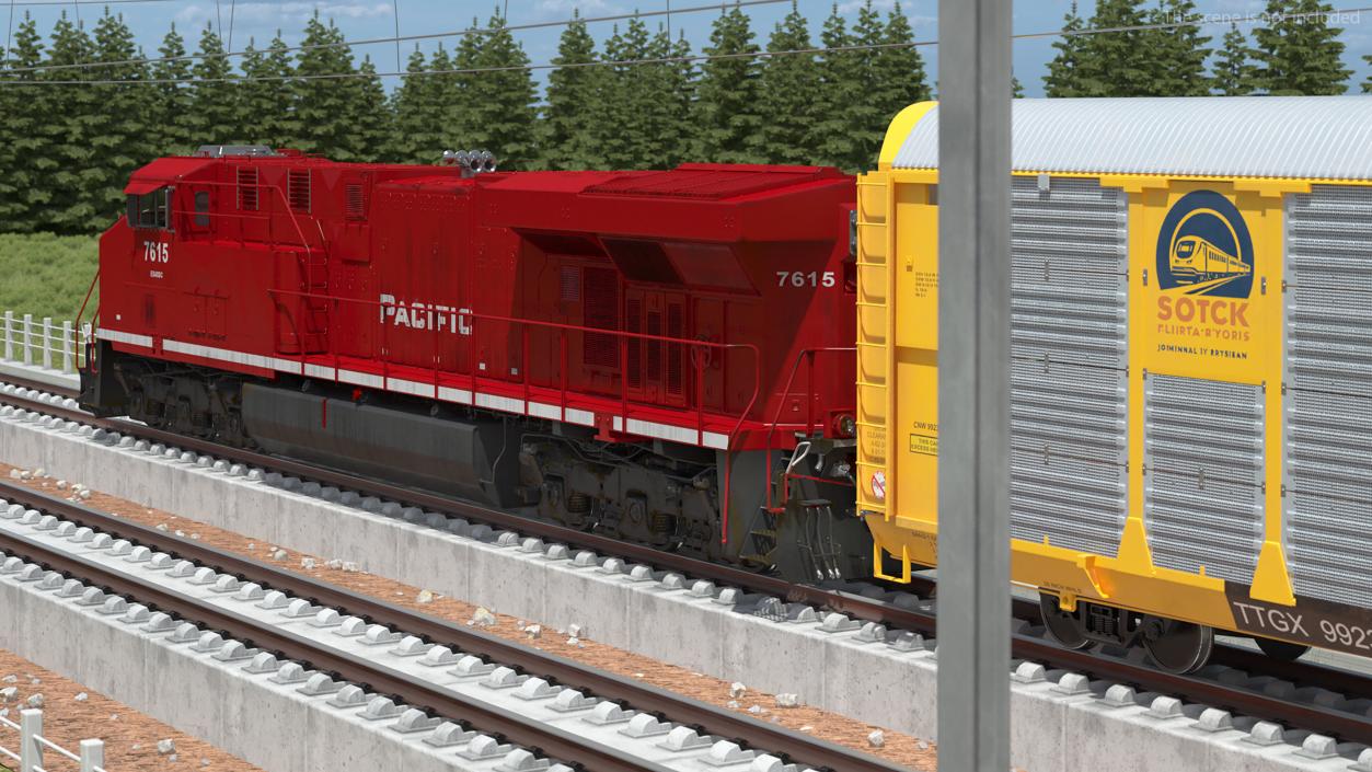 3D Generic Locomotive with Auto Rack Train Car model