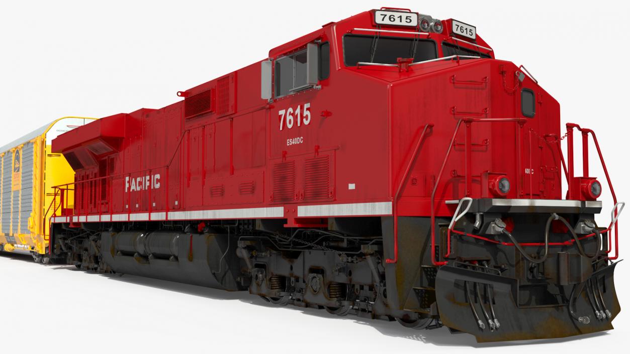 3D Generic Locomotive with Auto Rack Train Car model