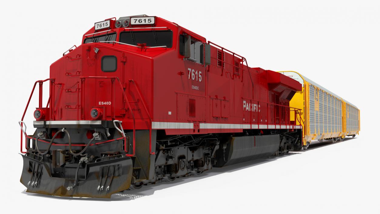 3D Generic Locomotive with Auto Rack Train Car model