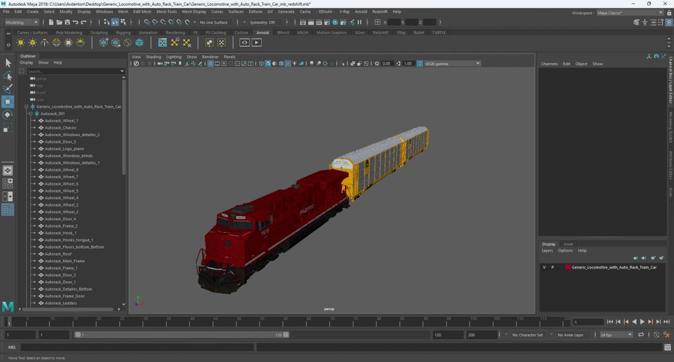 3D Generic Locomotive with Auto Rack Train Car model