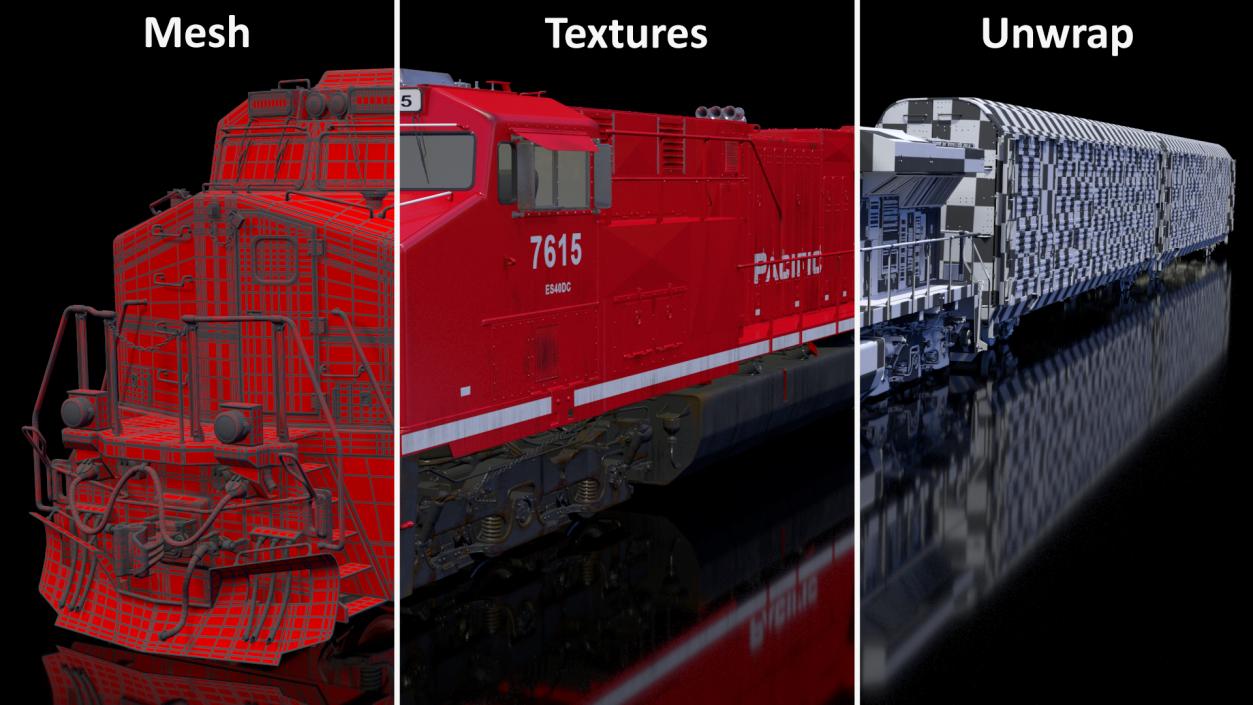 3D Generic Locomotive with Auto Rack Train Car model