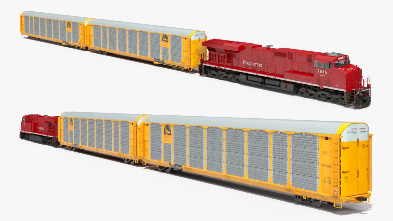 3D Generic Locomotive with Auto Rack Train Car model