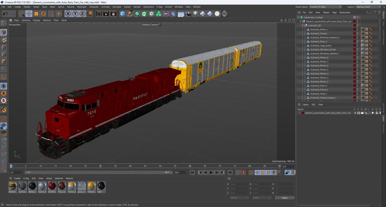 3D Generic Locomotive with Auto Rack Train Car model