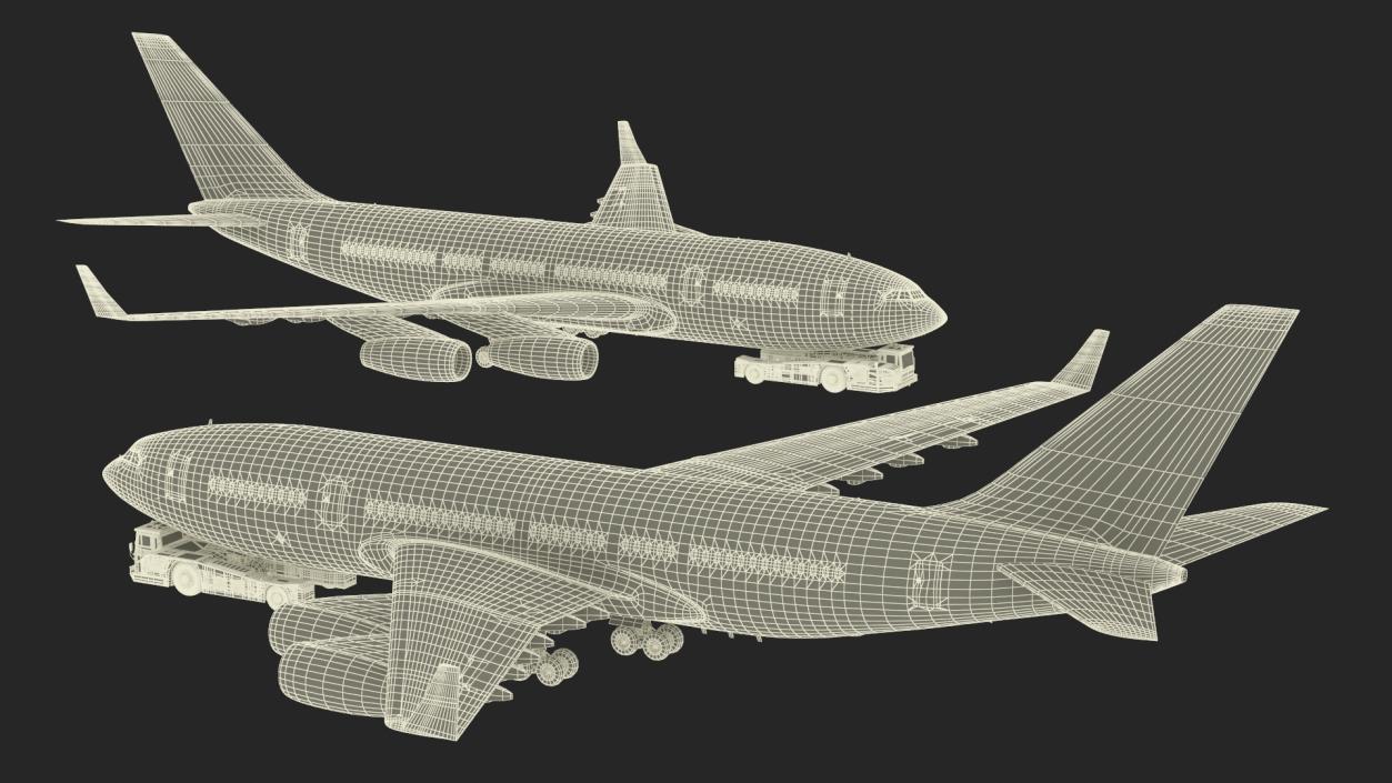 3D Airplane Pulled by Towing Tractor model