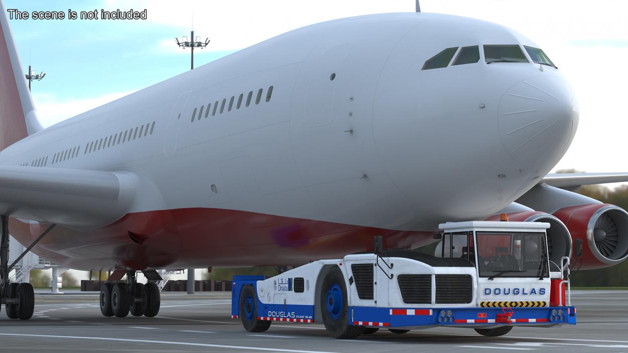 3D Airplane Pulled by Towing Tractor model