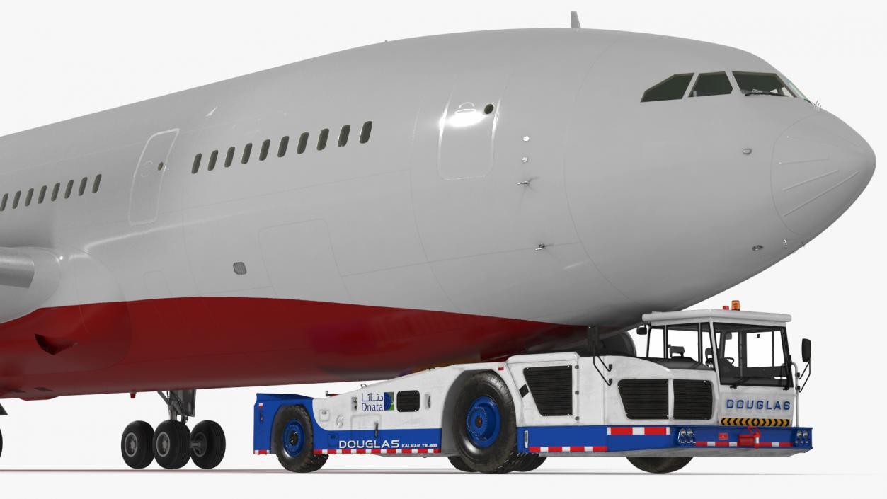 3D Airplane Pulled by Towing Tractor model