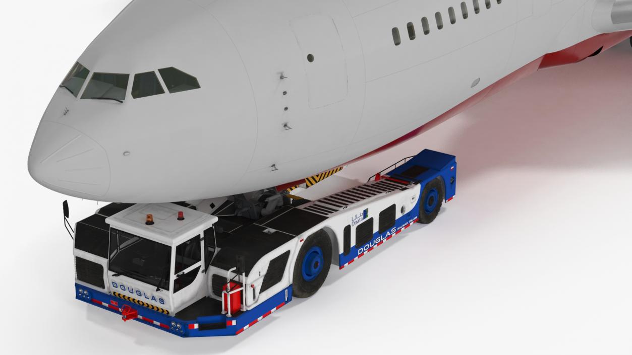 3D Airplane Pulled by Towing Tractor model