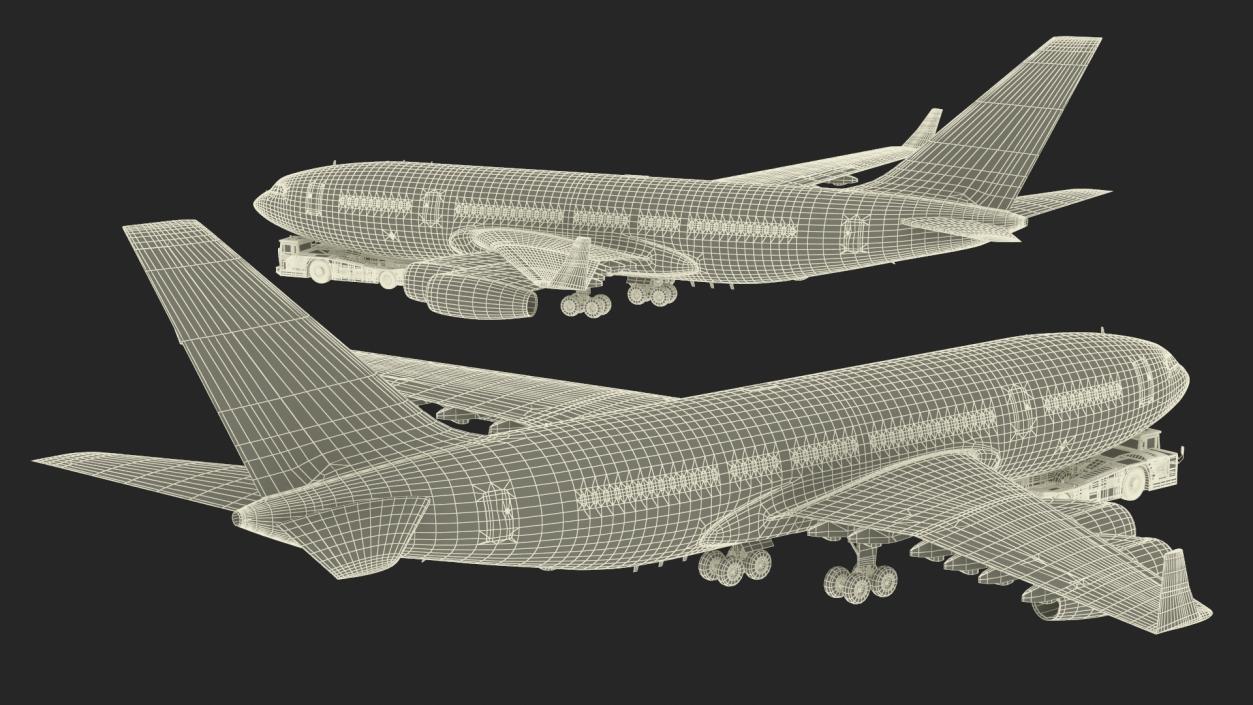 3D Airplane Pulled by Towing Tractor model