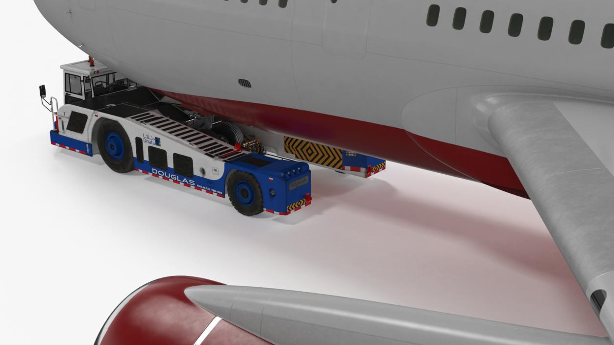 3D Airplane Pulled by Towing Tractor model