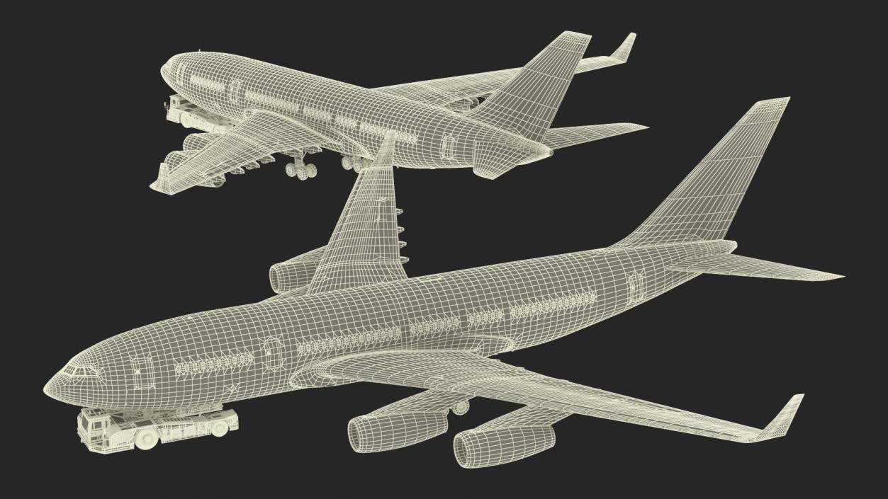 3D Airplane Pulled by Towing Tractor model