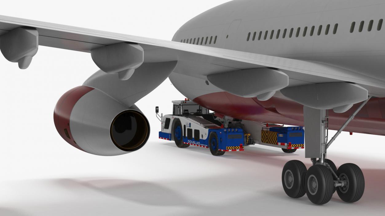 3D Airplane Pulled by Towing Tractor model