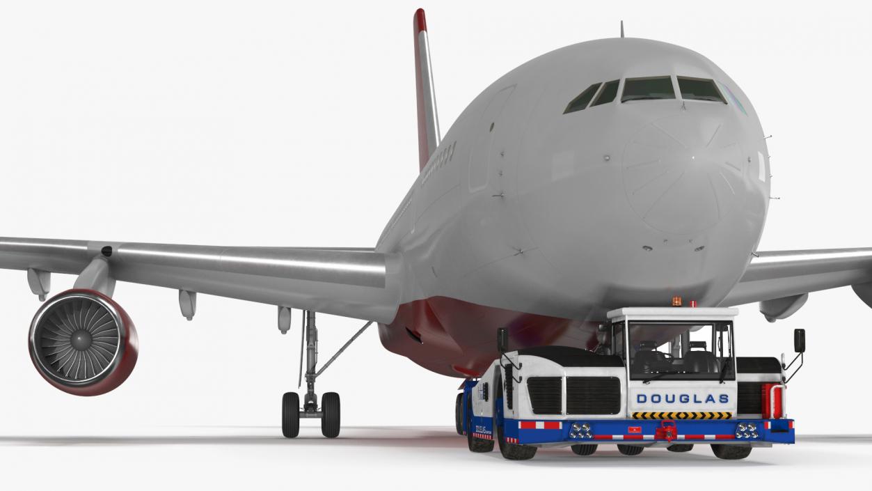 3D Airplane Pulled by Towing Tractor model