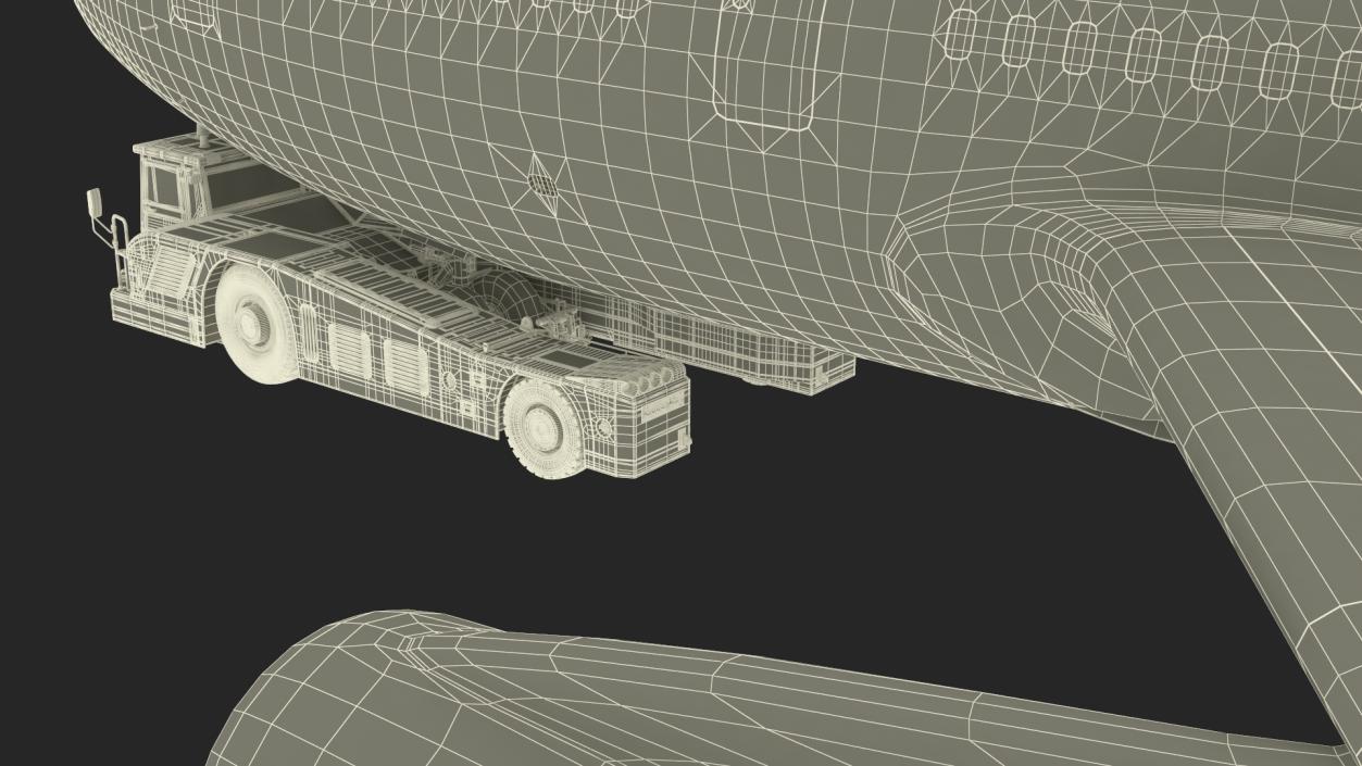 3D Airplane Pulled by Towing Tractor model