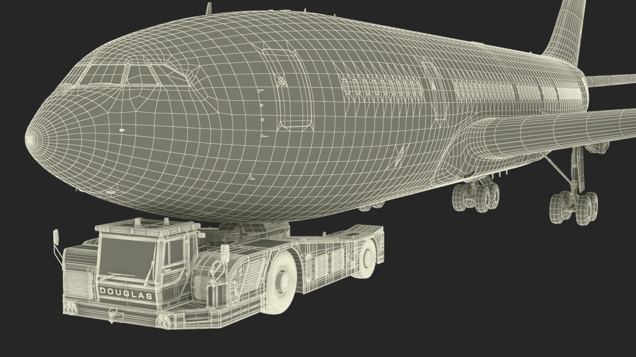 3D Airplane Pulled by Towing Tractor model