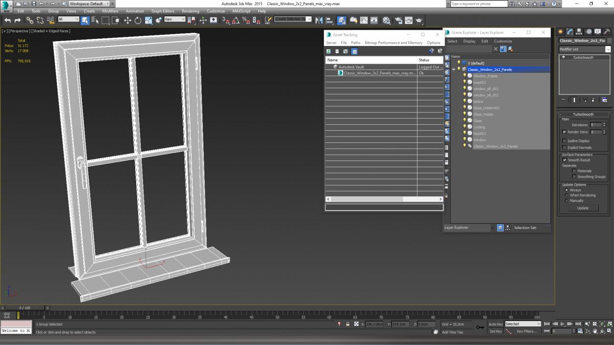 3D model Classic Window 2x2 Panels