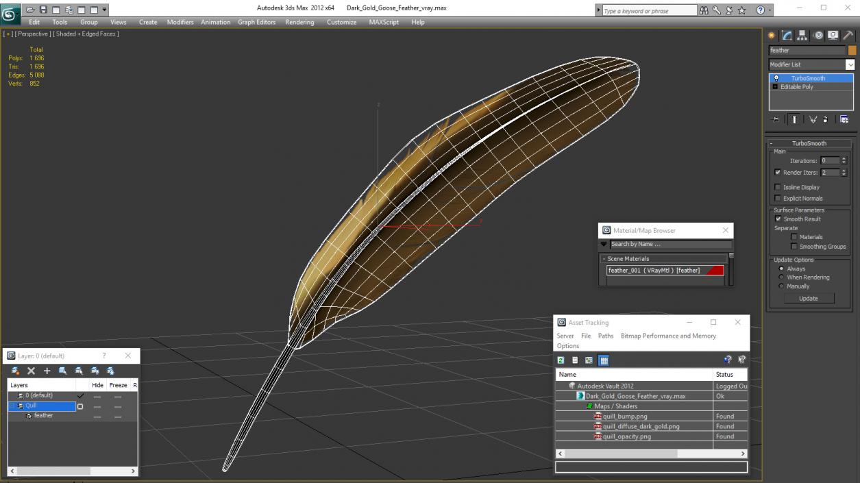 3D Dark Gold Goose Feather model