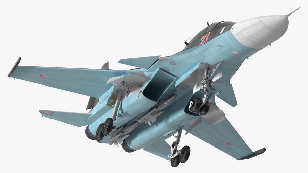 3D Su 34 Aircraft with X-31PM Supersonic Missile Rigged for Cinema 4D