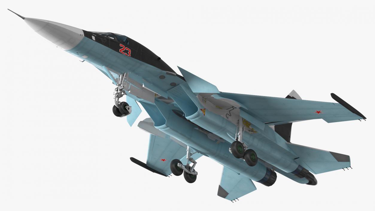 3D Su 34 Aircraft with X-31PM Supersonic Missile Rigged for Cinema 4D