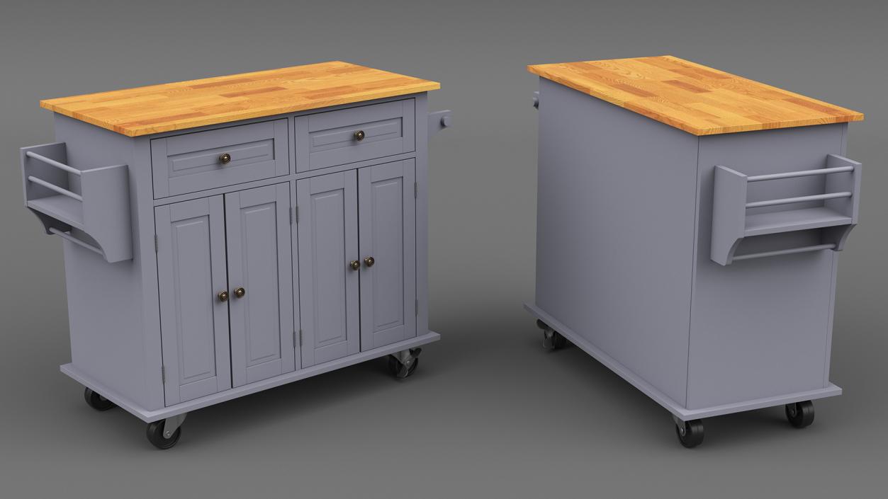 Rolling Kitchen Island Grey 3D