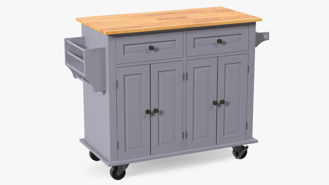 Rolling Kitchen Island Grey 3D