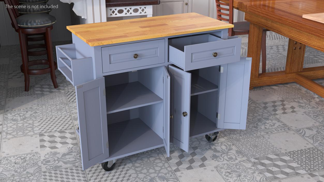 Rolling Kitchen Island Grey 3D