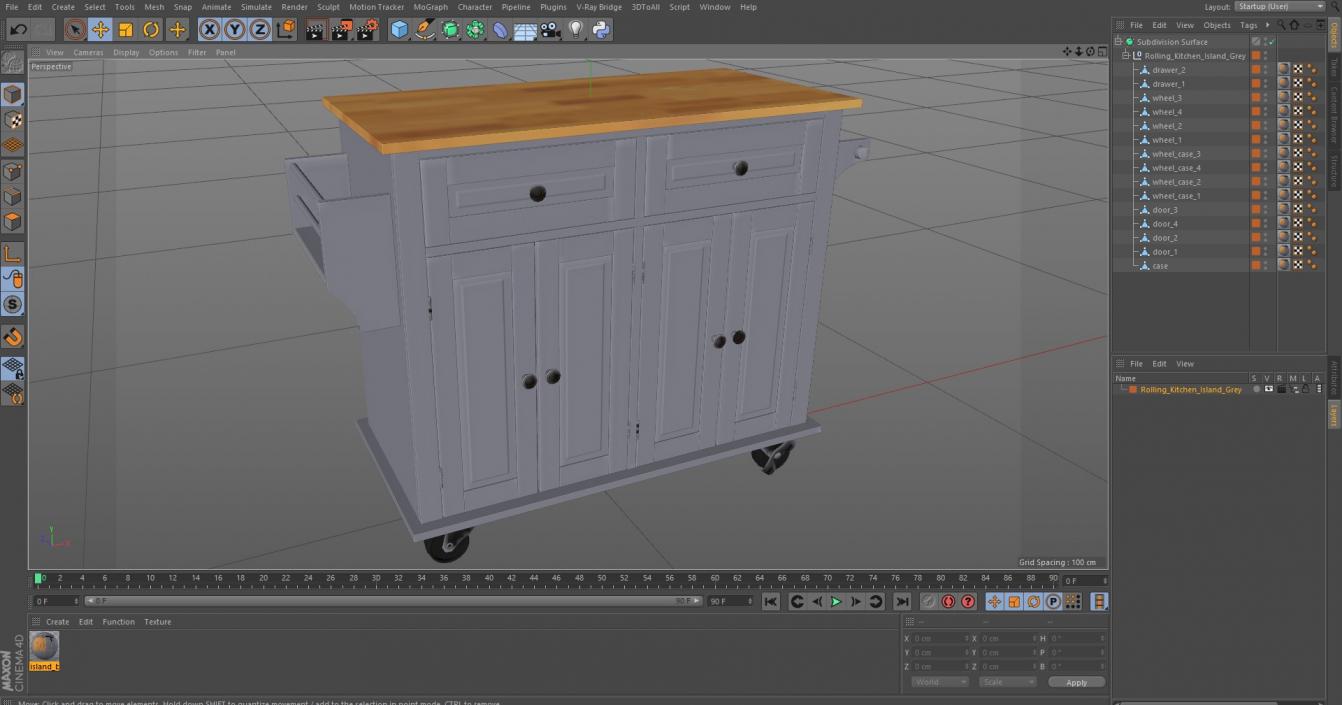 Rolling Kitchen Island Grey 3D