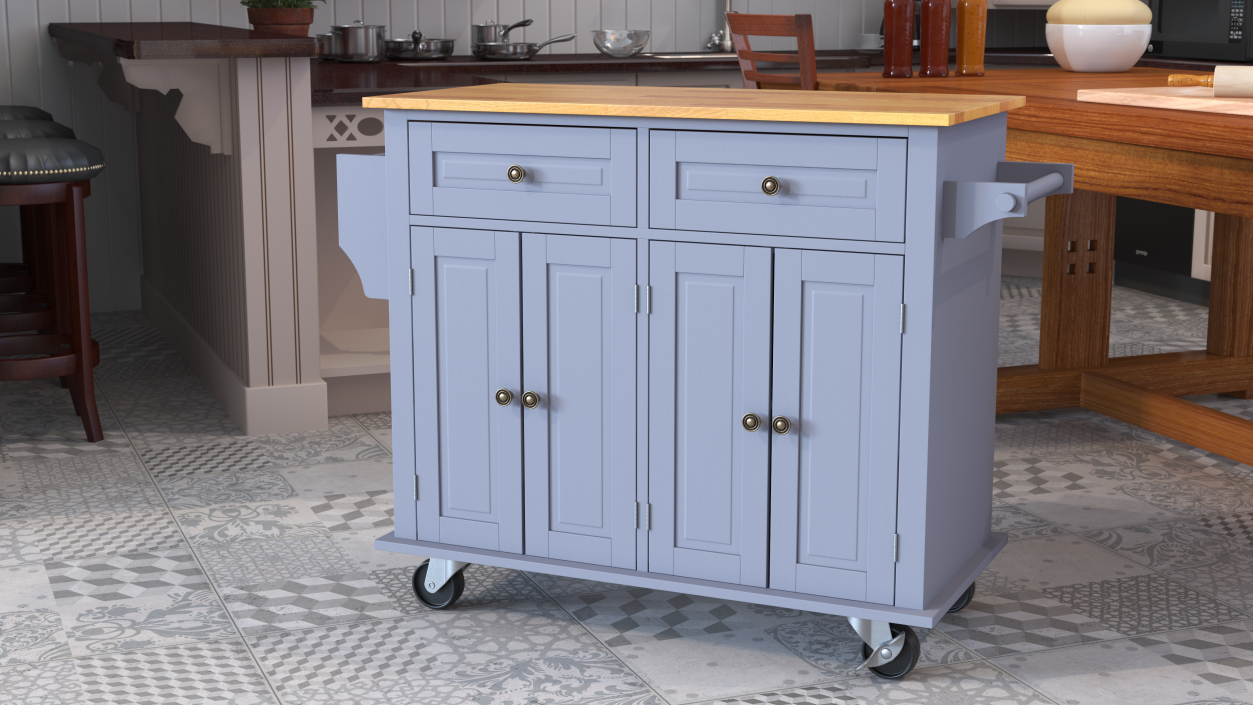 Rolling Kitchen Island Grey 3D