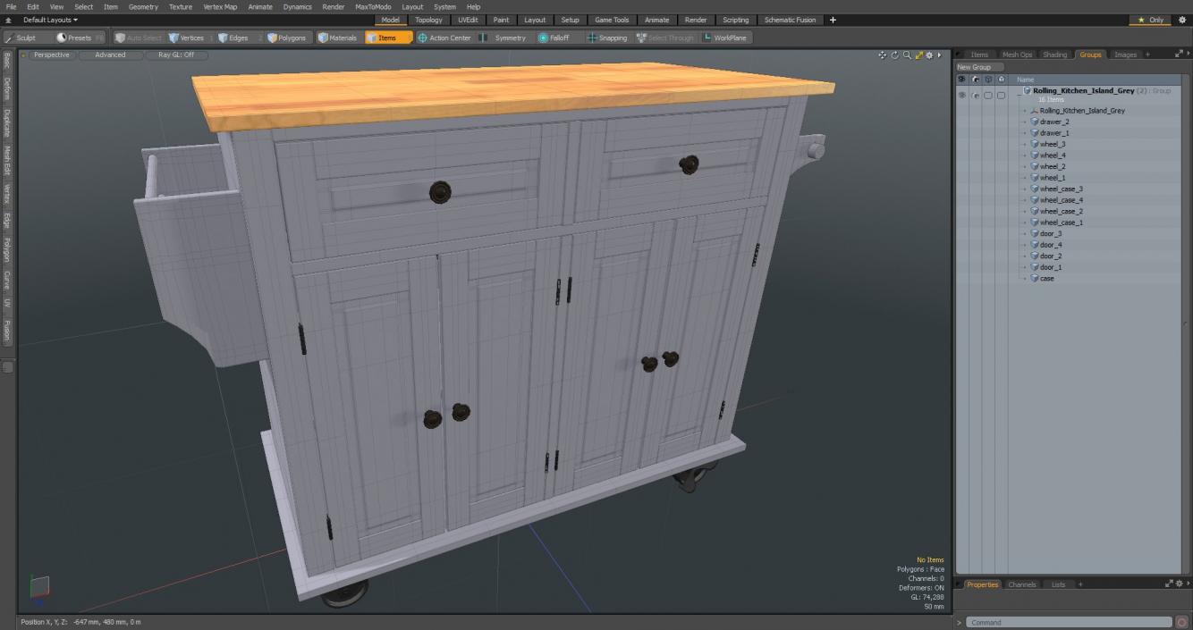 Rolling Kitchen Island Grey 3D