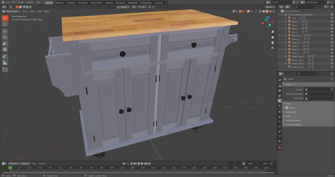 Rolling Kitchen Island Grey 3D