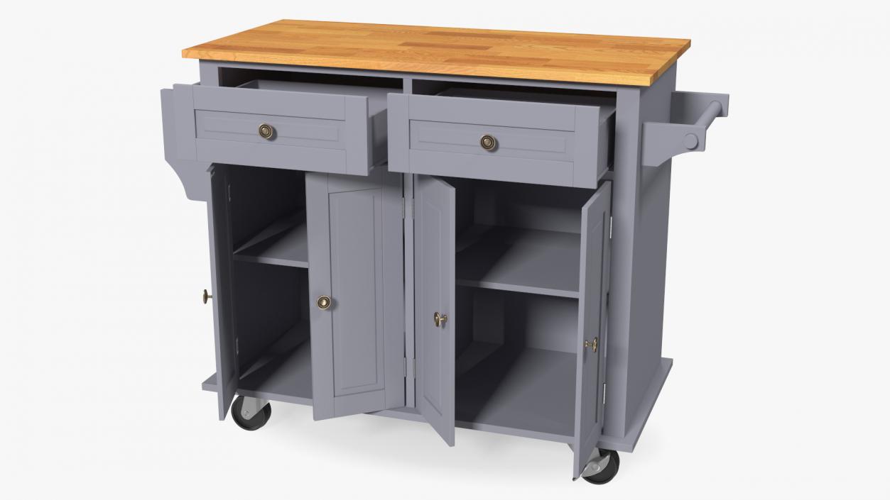 Rolling Kitchen Island Grey 3D