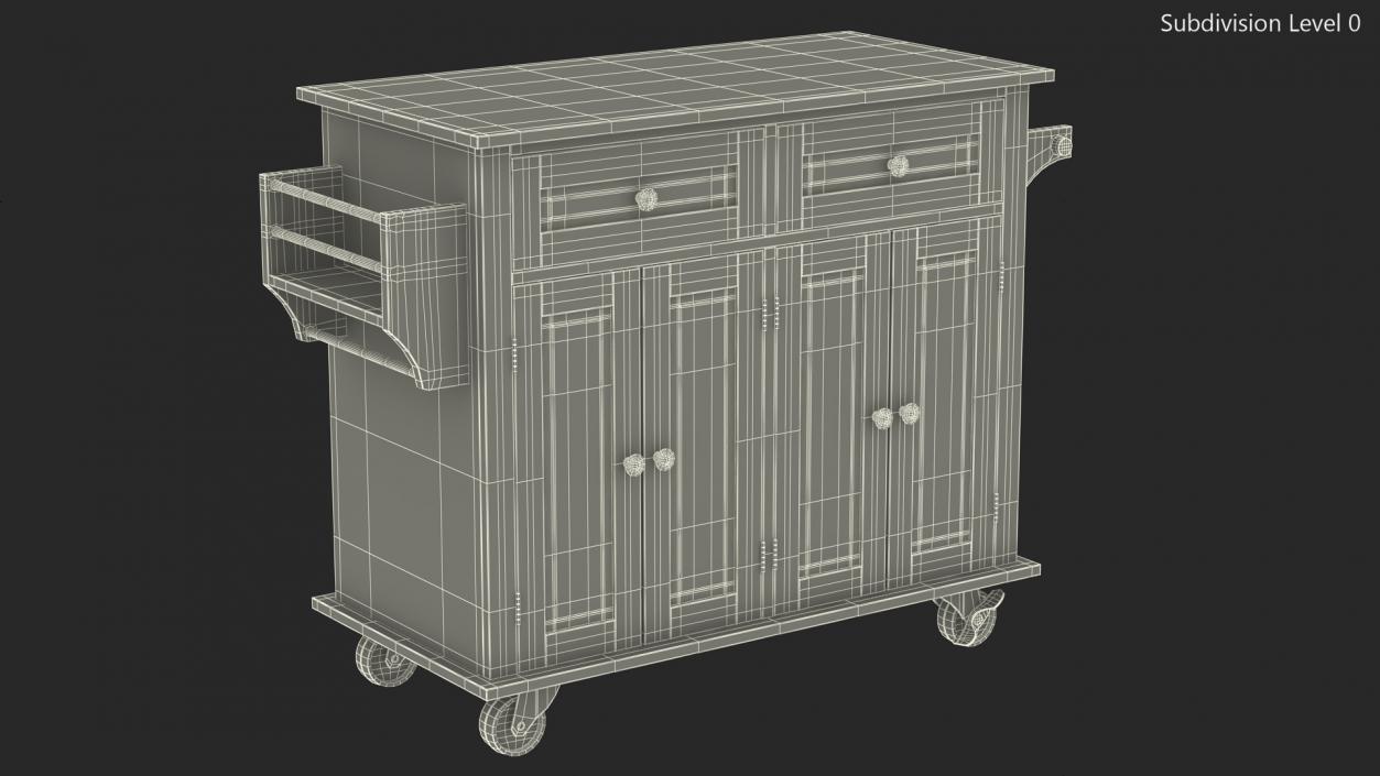 Rolling Kitchen Island Grey 3D