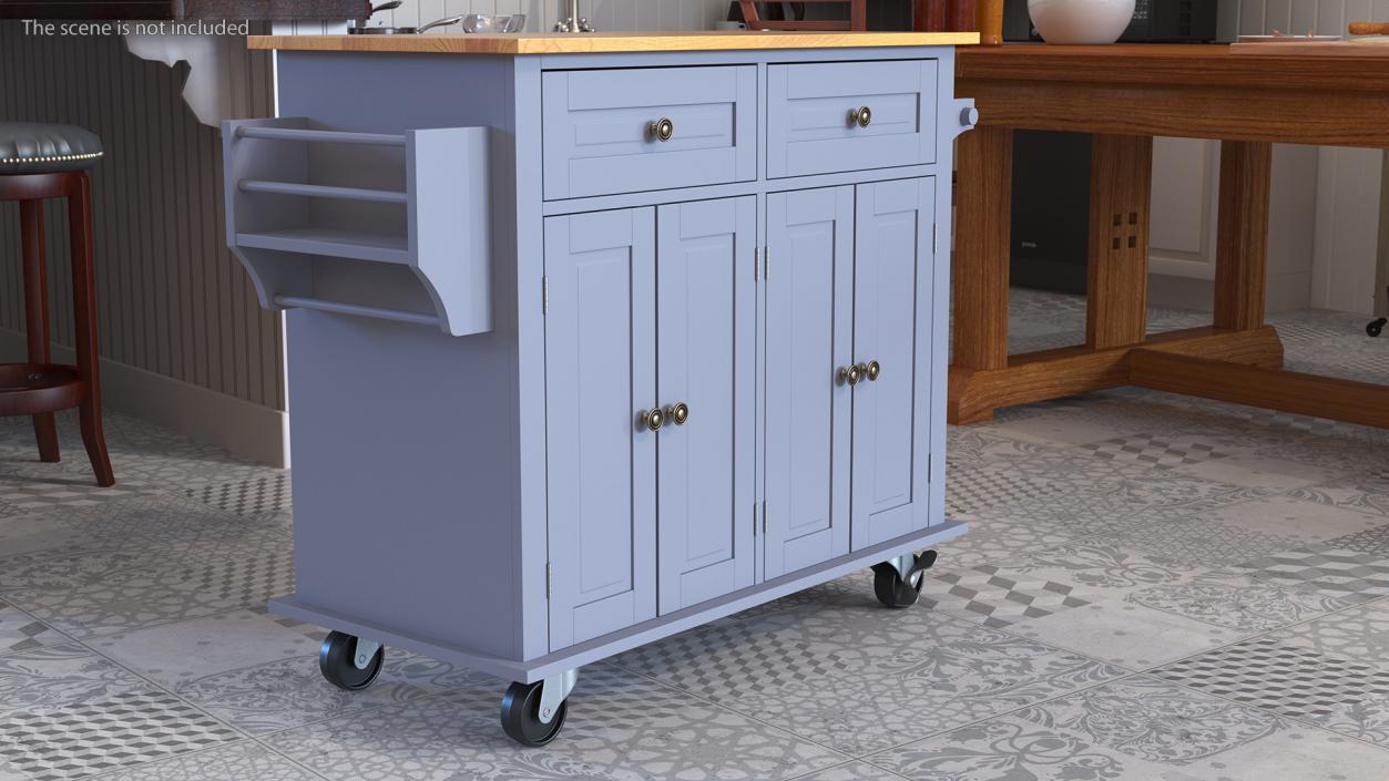 Rolling Kitchen Island Grey 3D