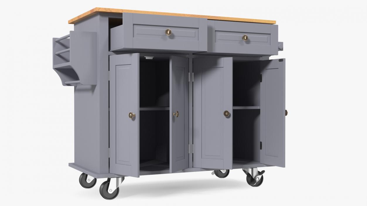 Rolling Kitchen Island Grey 3D