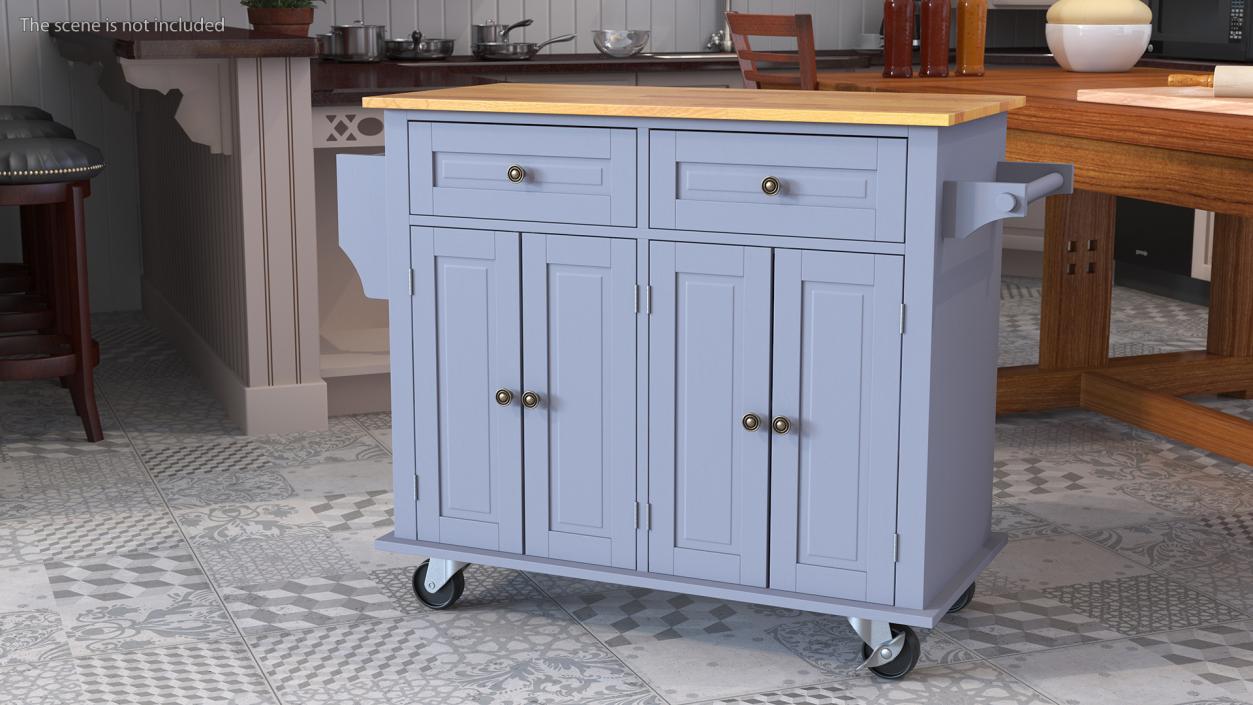 Rolling Kitchen Island Grey 3D