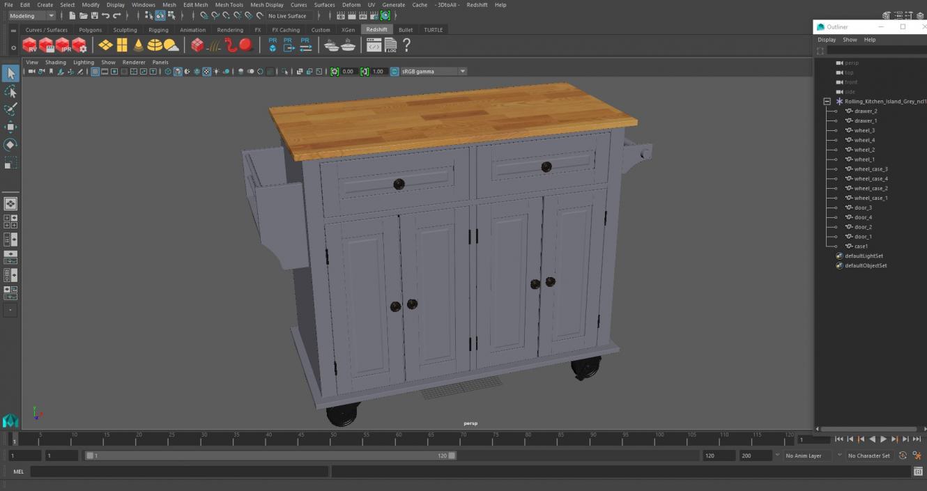 Rolling Kitchen Island Grey 3D