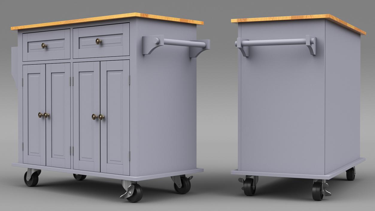 Rolling Kitchen Island Grey 3D